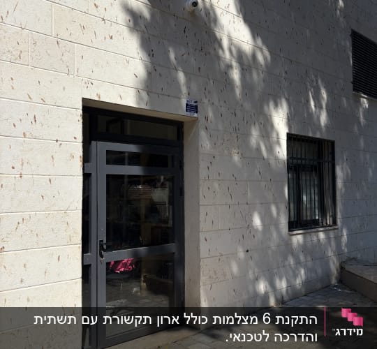 מצלמת אבטחה מסוג כיפה מותקנת על קיר חיצוני של מבנה
